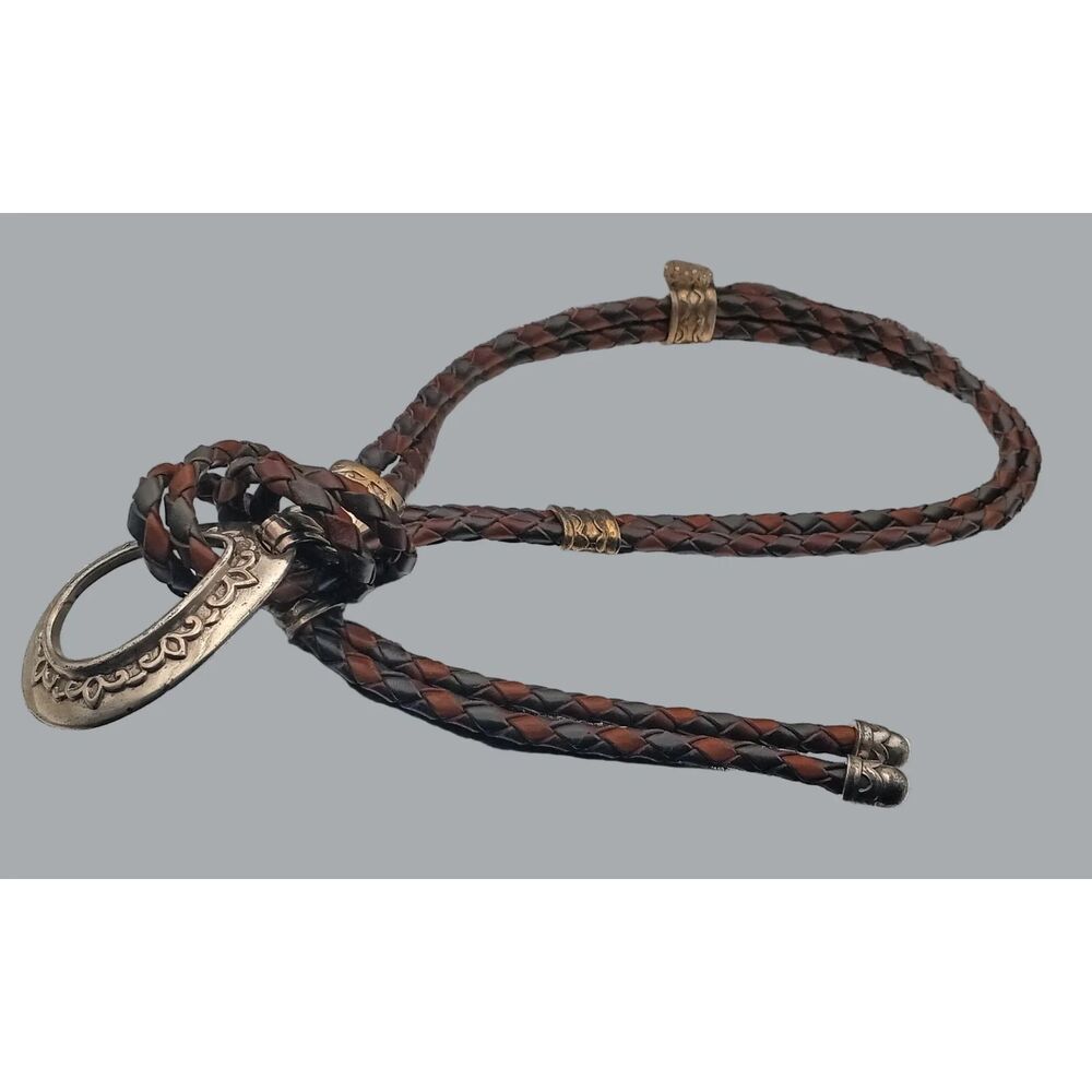 1994 Possibly Brighton Taiwan R.O.C Braided Leather Silver Tone Belt 52” Boho